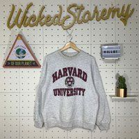 Vintage 90S University Harvard Sweatshirt Crewneck Sweater Pullover Print Logo Grey Size Large | Etsy (US)