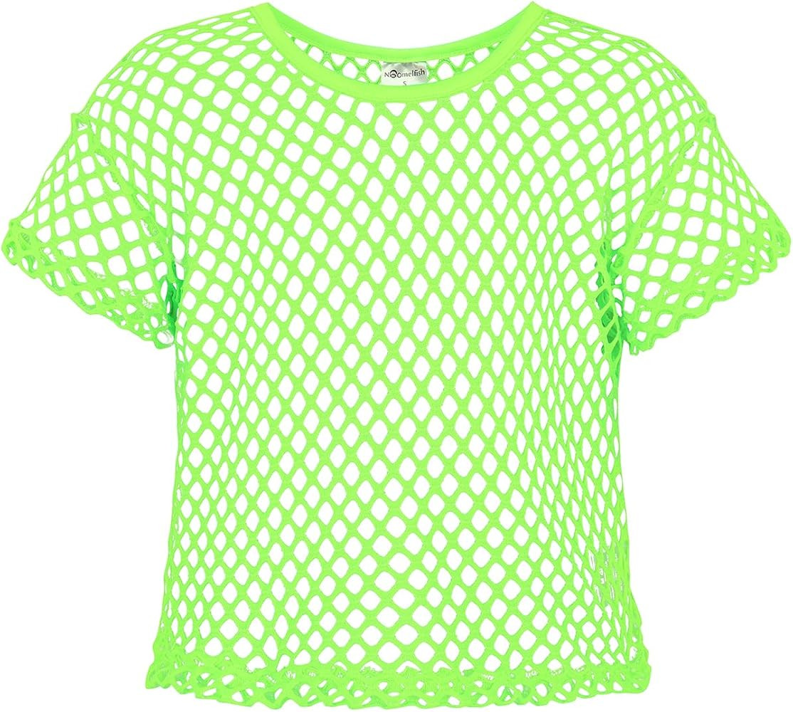Noomelfish Girls Fishnet Crochet Crop Tops Kids Short Sleeve Mesh Dance T-Shirts Blouse(5-12 Year... | Amazon (US)