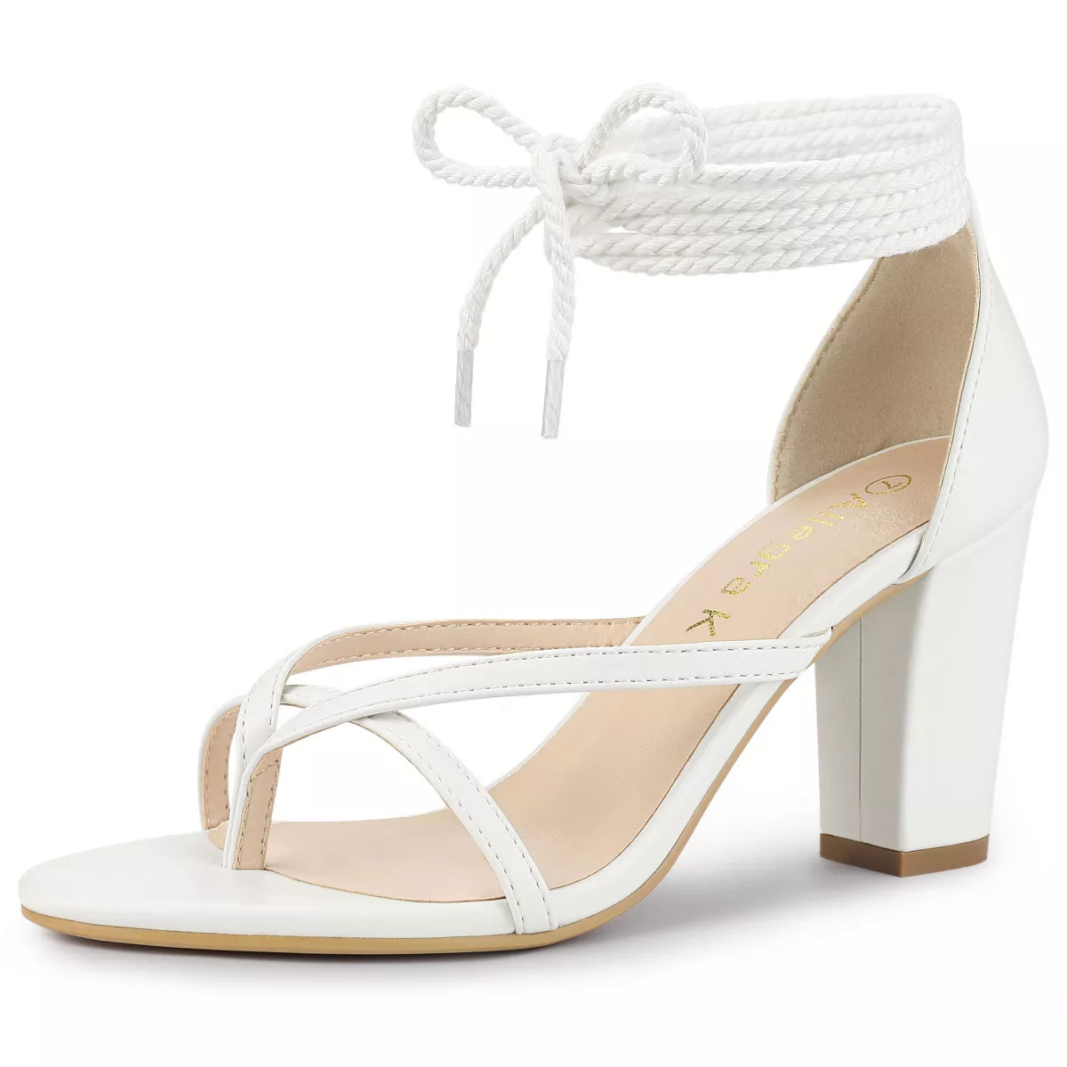 Allegra K Women's Flip Flops Chunky Heel Lace Up Heels Thong Sandals White 7 | Target
