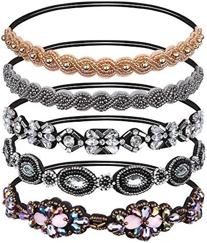 Teenitor 5pcs Beaded Headband for Women, Crystal Rhinestone Headband for Women Girls | Amazon (US)