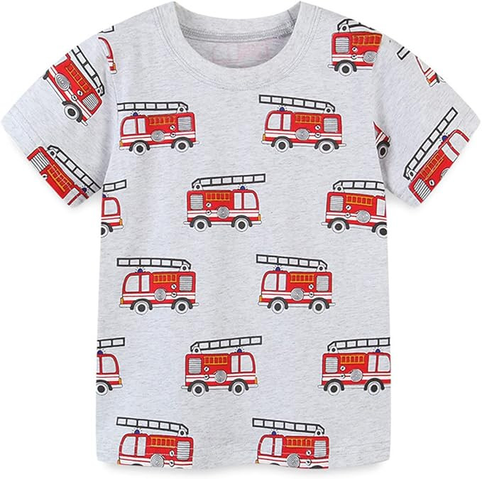 Toddler Fire Truck Shirts for Kids Boys Short Sleeve T Shirt Gray | Amazon (US)
