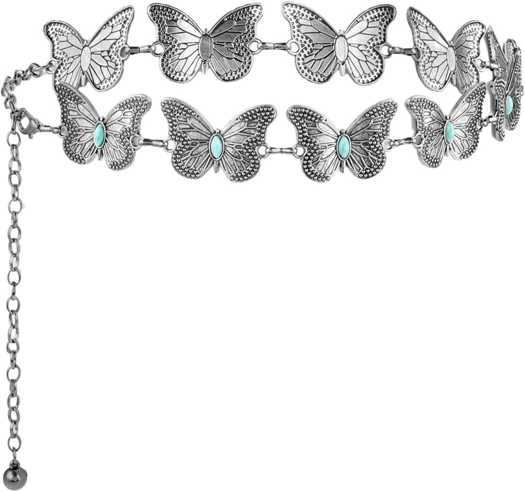 Butterfly Metal Waist Chain Belt, Women Western Belt Adjustable Link Belt Turquoise Waist Belt fo... | Amazon (US)