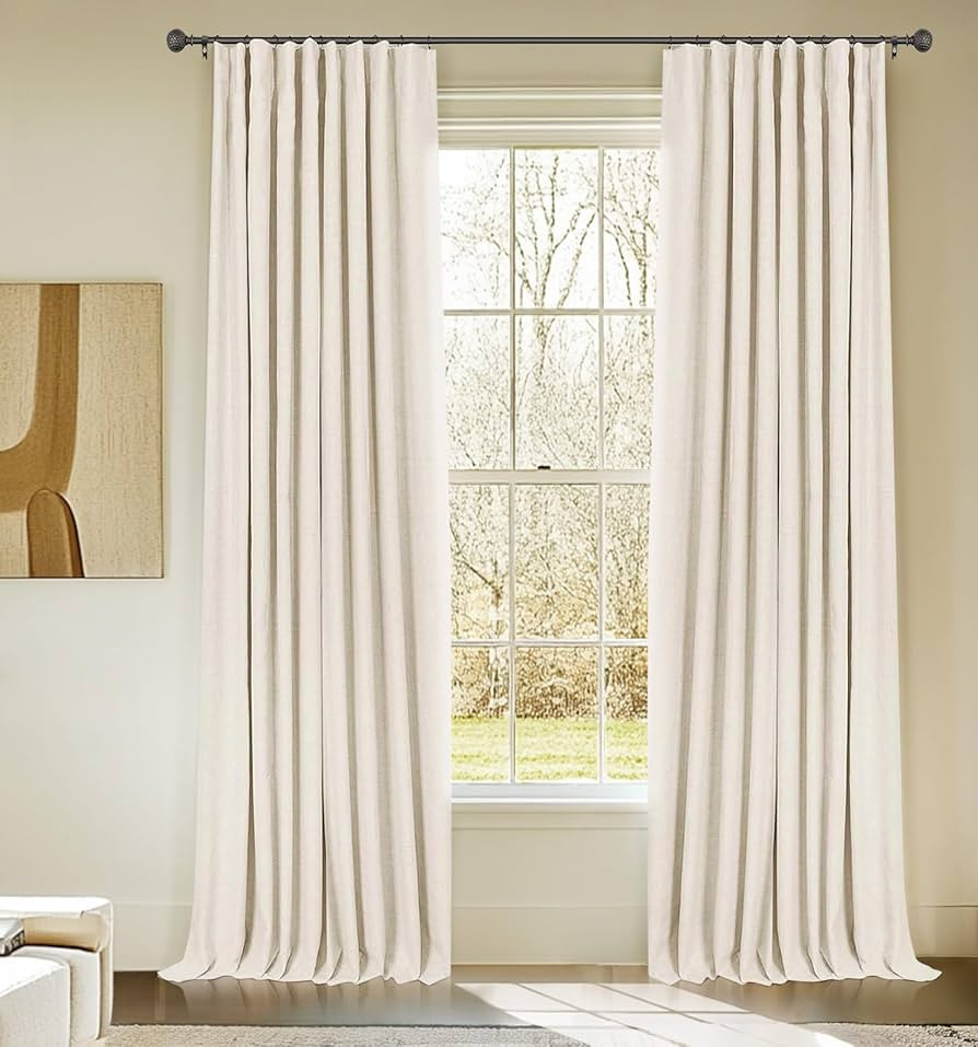 INOVADAY 100% Blackout Curtains for Bedroom, Black Out Curtains 84 Inch Long, Clip Rings Linen Bl... | Amazon (US)