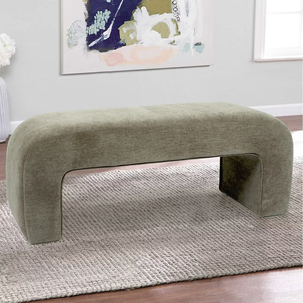 Lily 47" Upholstered Scroll Velvet Waterfall Bench/Chenille Entryway Bench-The Pop Maison | Target