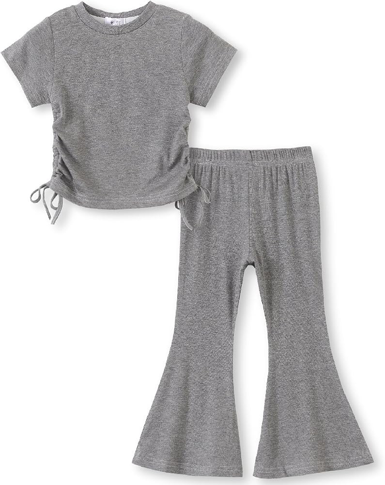 ACESTAR Toddler Baby Girls Clothes Set 2 Piece Summer Outfits Solid Short Sleeve T-Shirts Tee & F... | Amazon (US)