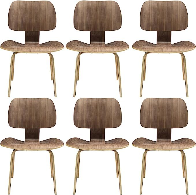 Modway Fathom Mid-Century Modern Molded Plywood Six Kitchen and Dining Room Chairs in Walnut | Amazon (US)