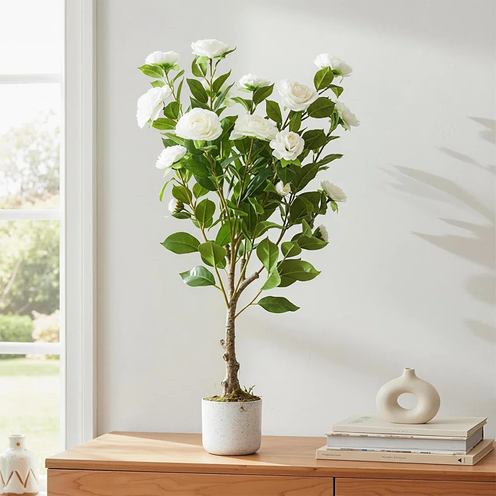 2.8 ft/ 3 ft/ 3.6 ft Artificial Camellia Tree with Flowers, Realistic Faux Camellia Plant in Pot ... | Wayfair North America