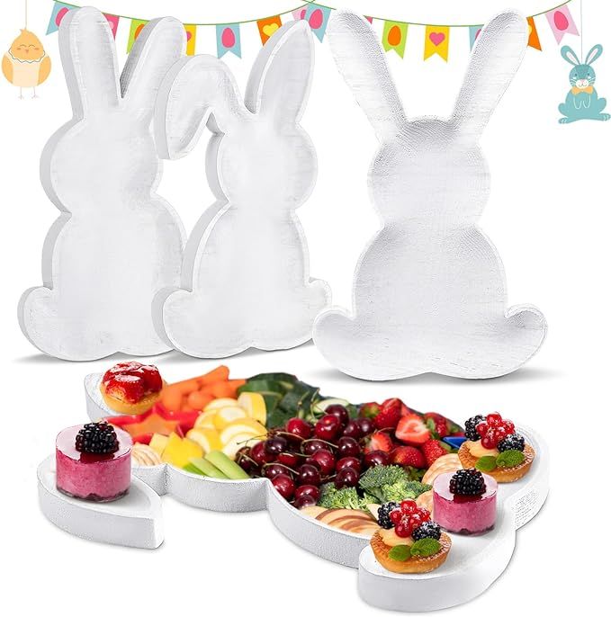 DoubleFill 3 Pcs Easter Charcuterie Boards Bunny Serving Platter Wooden Easter Food Serving Trays... | Amazon (US)