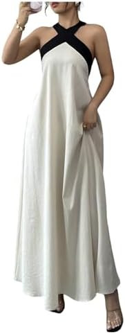 GORGLITTER Women's Halter Maxi Dress Beach Wedding Guest Bow Flowy A Line Backless Sleeveless Bir... | Amazon (US)