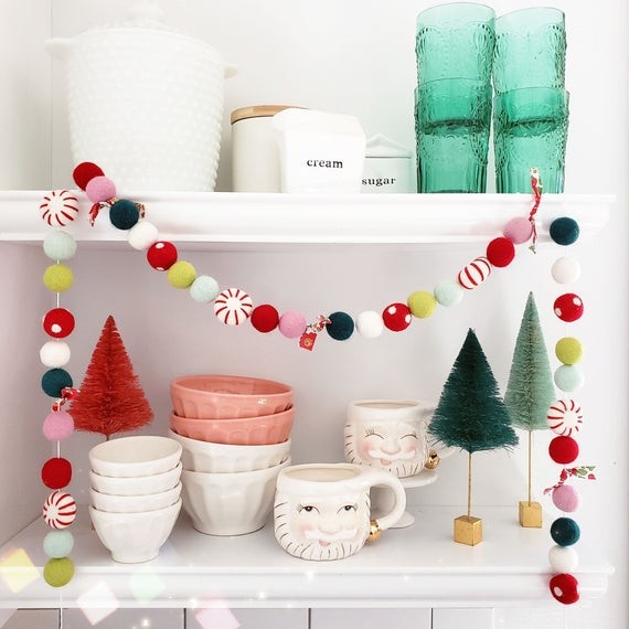 CHRISTMAS Garland, Holiday Garland, Felted Peppermints, Christmas Banner, Christmas Felted Wool P... | Etsy (US)