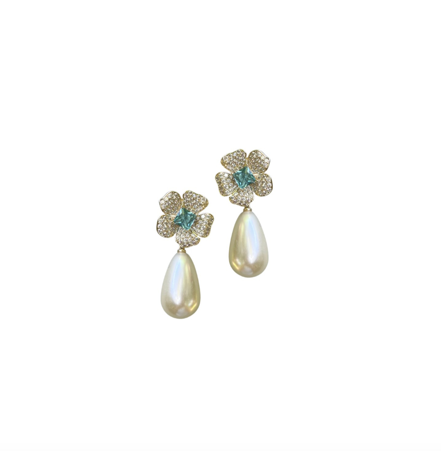 Chelsea Garden Paris Blue Flower + pearly teardrop | Nicola Bathie Jewelry