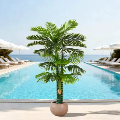 Artificial Triple Golden Cane Palm Tree in Cement Pot, 6ft Tall Fake Plant for Indoor & Outdoor U... | Wayfair North America