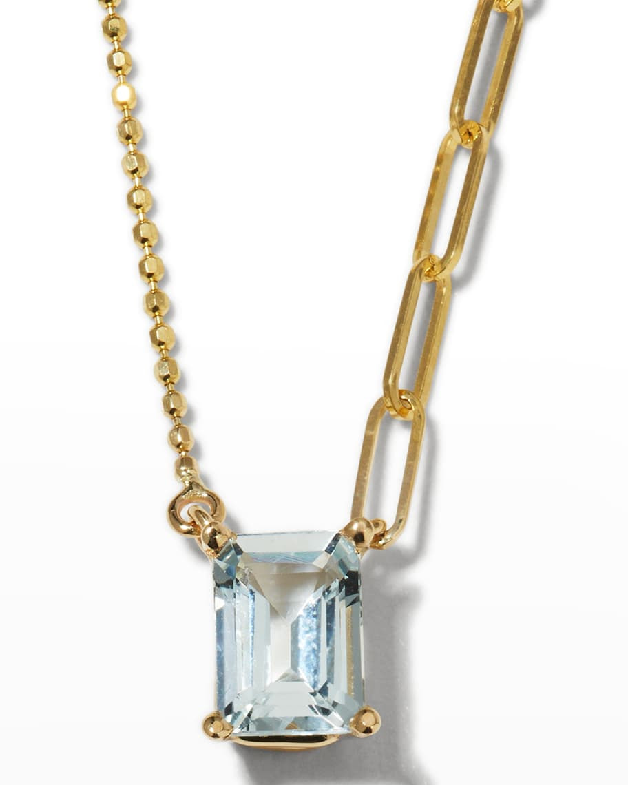 POPPY FINCH Contrast Link-Bead Chain Aquamarine Necklace | Neiman Marcus