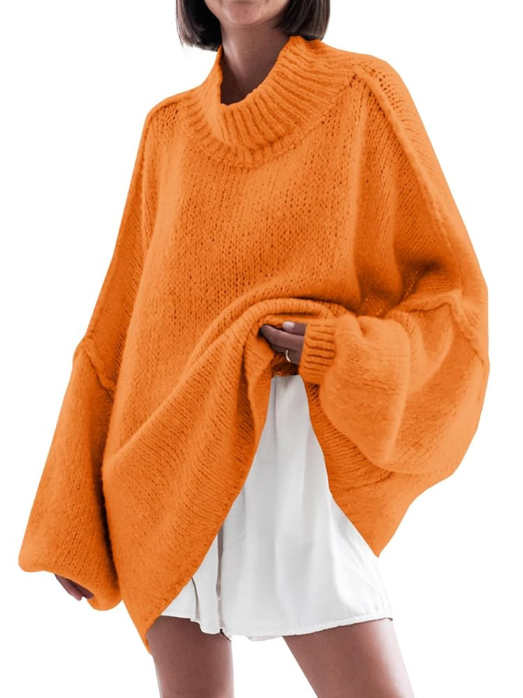 Saodimallsu Womens Oversized Sweaters Mock Neck Batwing Long Sleeve 2025 Fall Trendy Ribbed Knit ... | Amazon (US)