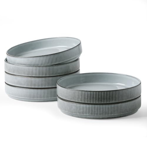famiware Star 8.25" Pasta Bowls, Large Dinner Bowls Set of 6, Salad Bowl Plates, Shallow Bowls for Eating, Smoky Blue | Amazon (US)