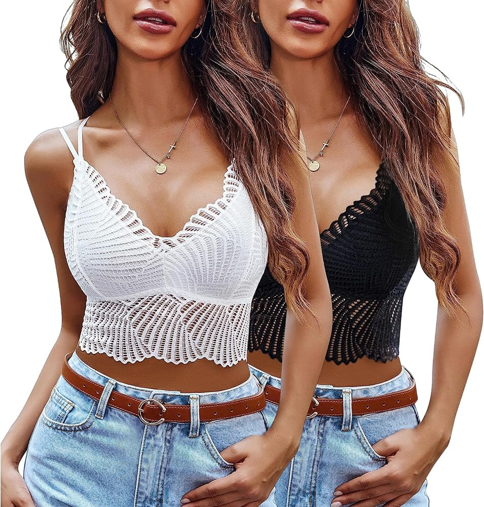 Avidlove Lace Bralette for Women V Neck Camisoles Racerback Adjustable Strap Crop Top | Amazon (US)