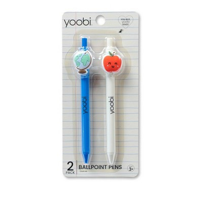 Yoobi 2pk Ballpoint Pen Retractable Set with Silicone Charms Globe and Apple | Target