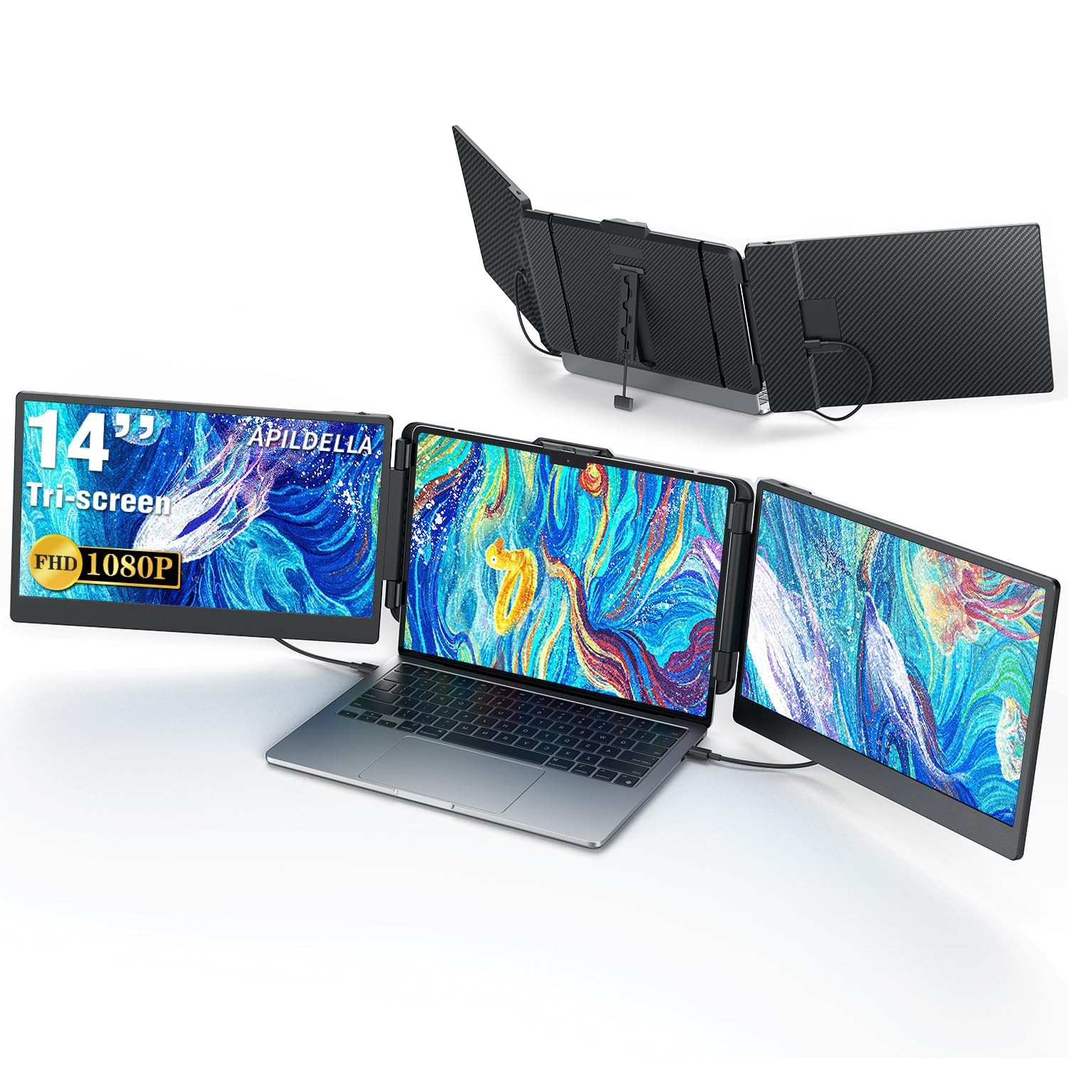 14’’ Triple Laptop Screen Extender, 1080P FHD Portable Dual Monitor for Laptop USB C HDMI, Pl... | Amazon (US)