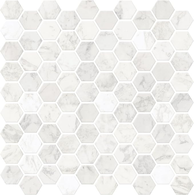 In Home NH2359 Hexagon Faux Marble Peel & Stick Backsplash Tiles, White & Off-White | Amazon (US)