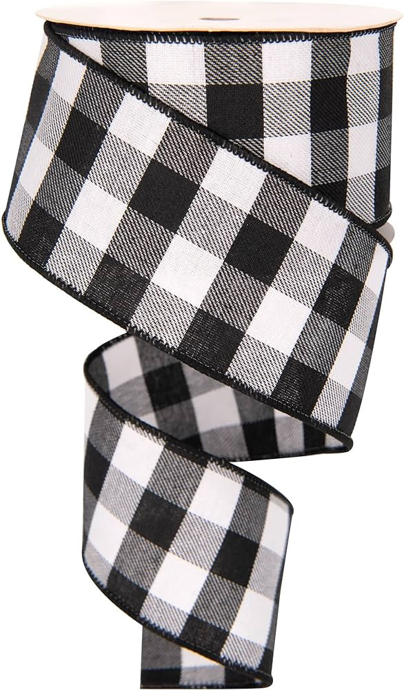 10 Yards Black and White Checked Wired Ribbon,2.5" Wide Buffalo Plaid Gingham Ribbon for Christma... | Amazon (US)