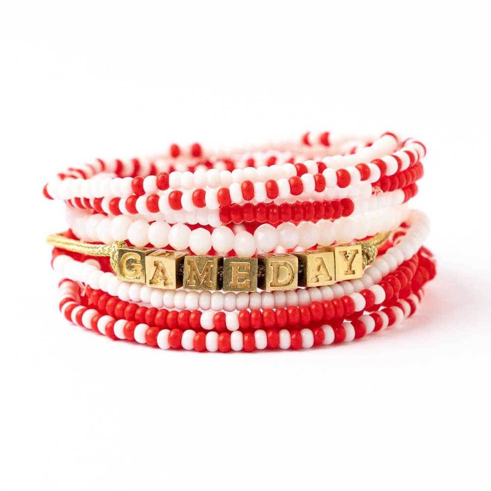 Game Day 11-Strand Bracelet Set Red + White | INK+ALLOY