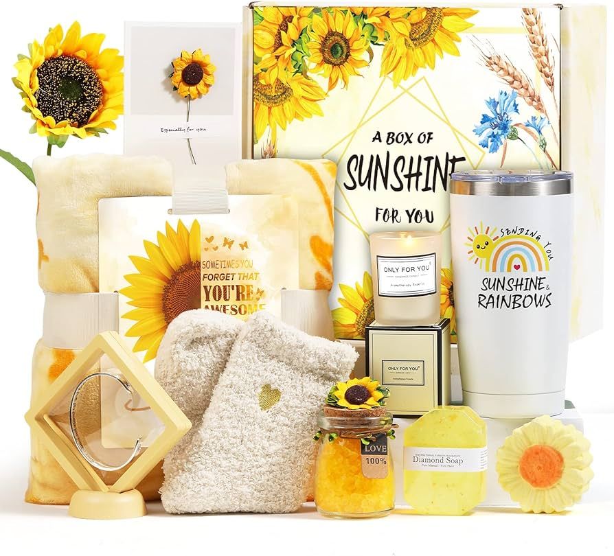 Sending Sunshine Gift, 10 Pcs Sunflower Gifts for Women, Care Package, Get Well Soon Gifts Basket... | Amazon (US)