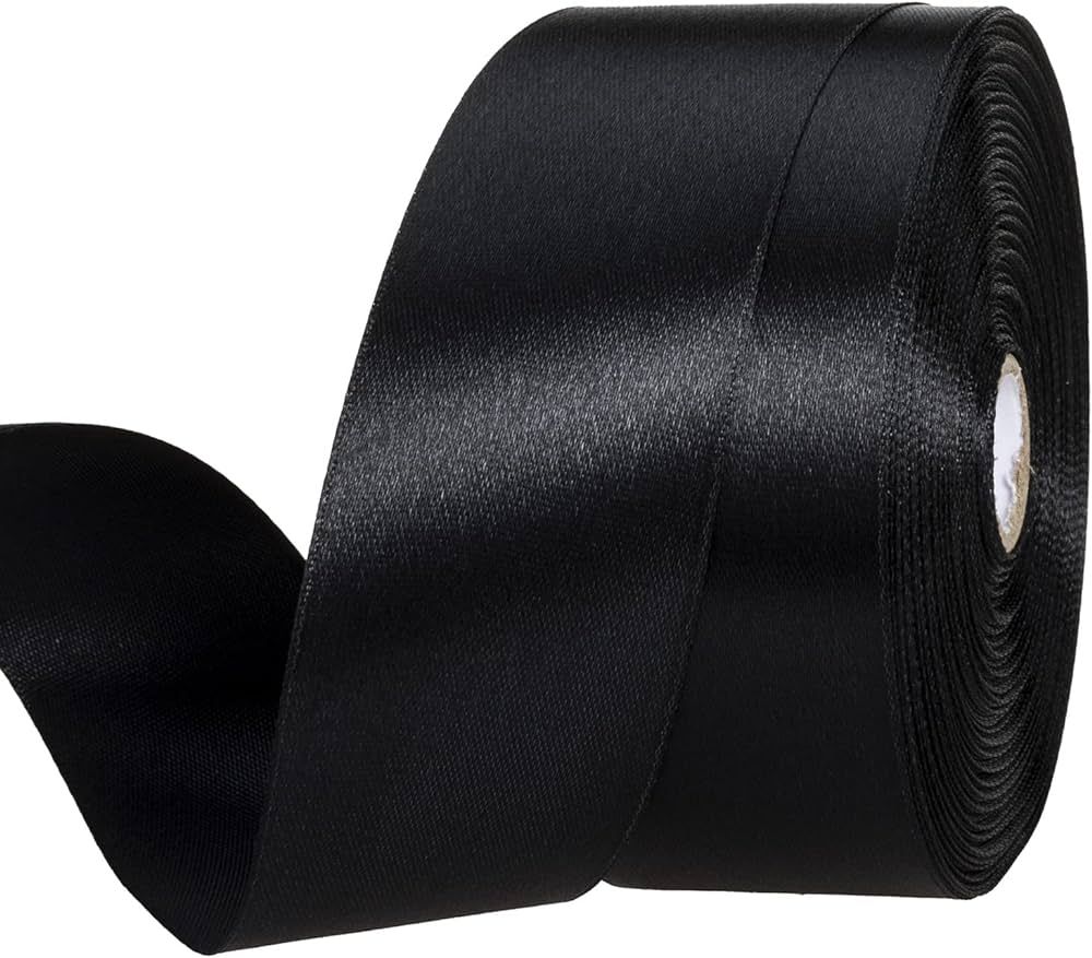 1 1/2 Inch Black Solid Satin Ribbon, 50 Yards Craft Fabric Ribbon for Gift Wrapping Floral Bouque... | Amazon (US)