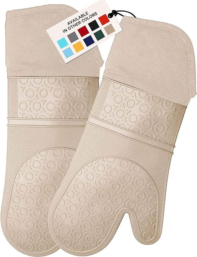HOMWE Extra Long Professional Silicone Oven Mitt, Oven Mitts with Quilted Liner, Heat Resistant P... | Amazon (US)