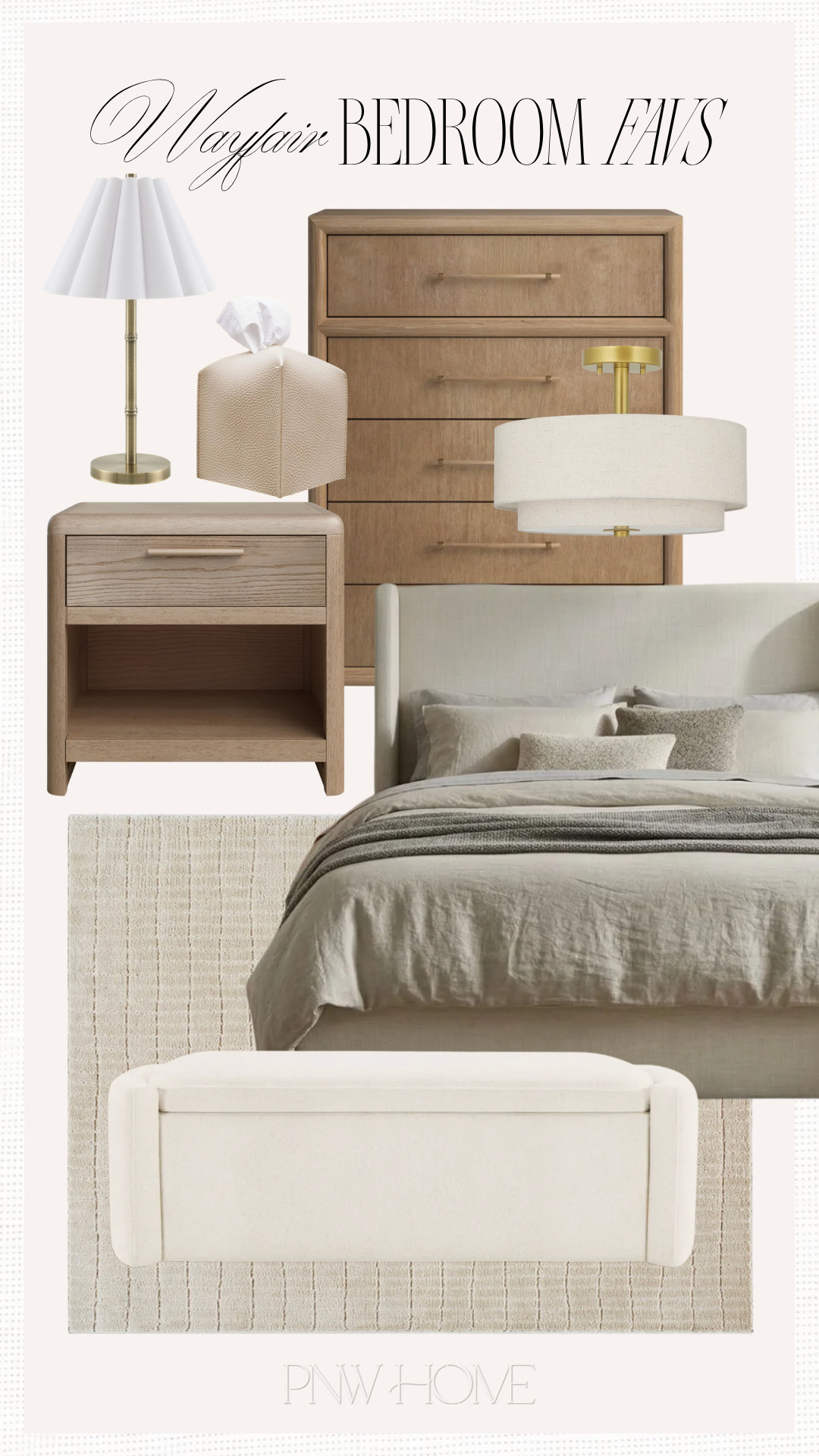 Neutral bedroom favorites from Wayfair!

neutral home, neutral area rug, bedroom rug, bedroom furniture, table lamp, tissue box cover, neutral bed frame, upholstered bed frame, nightstand, dresser, storage bench, upholstered bench, neutral furniture, semi-flush mount light 

 #LTKSeasonal #LTKHome