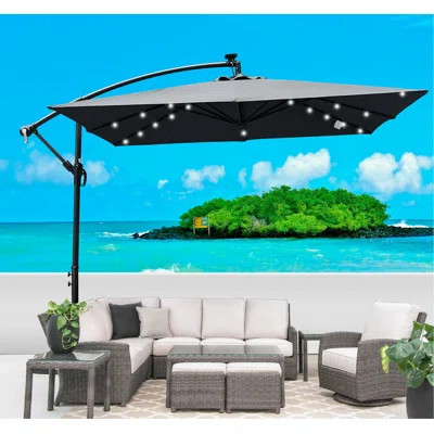 Outdoor Patio Umbrella - Solar Powered, LED Lighted, Waterproof. 8 Ribs, with Crank and Cross Base. Ideal for Garden, Deck, Backyard, Poolside. | Wayfair North America