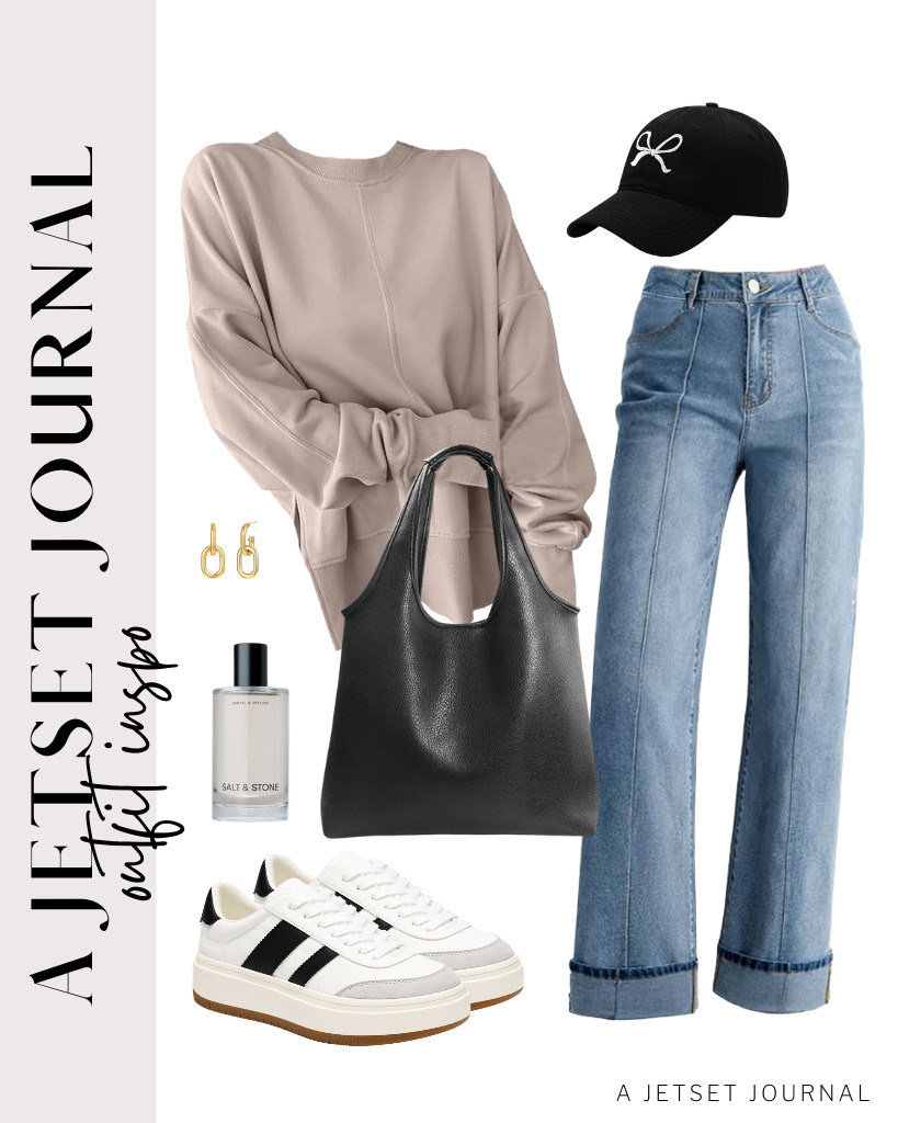 The first outfit is a combination of an ANRABESS oversized sweatshirt with cuffed jeans from Sidefeel. This HOXIS shoulder bag and a cute baseball cap match the fit. You can finish the look with these Project Cloud platform sneakers.

#LTKSeasonal #LTKSaleAlert #LTKTravel
 

 