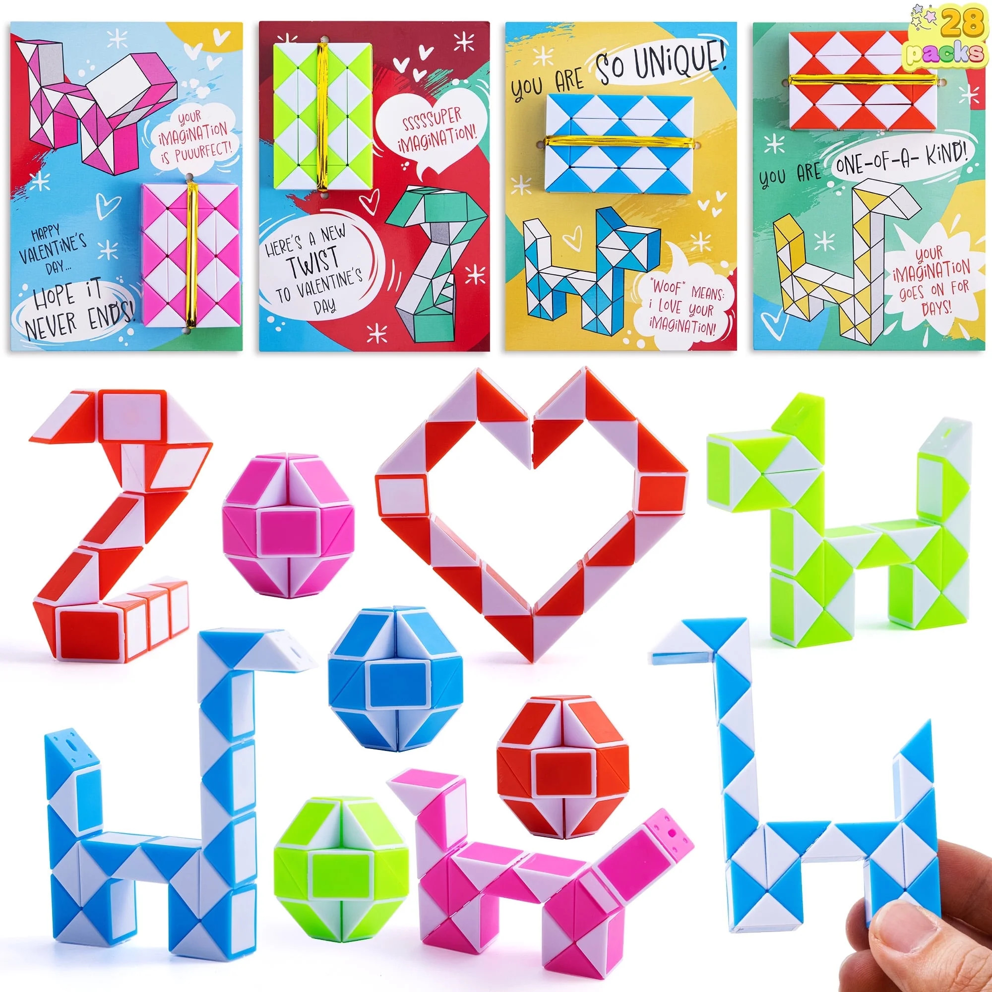 Joyfy 28 Packs Valentine's Day Cards with Fidget Cube Snake Cube Twist Puzzles Toys for Kids Vale... | Walmart (US)