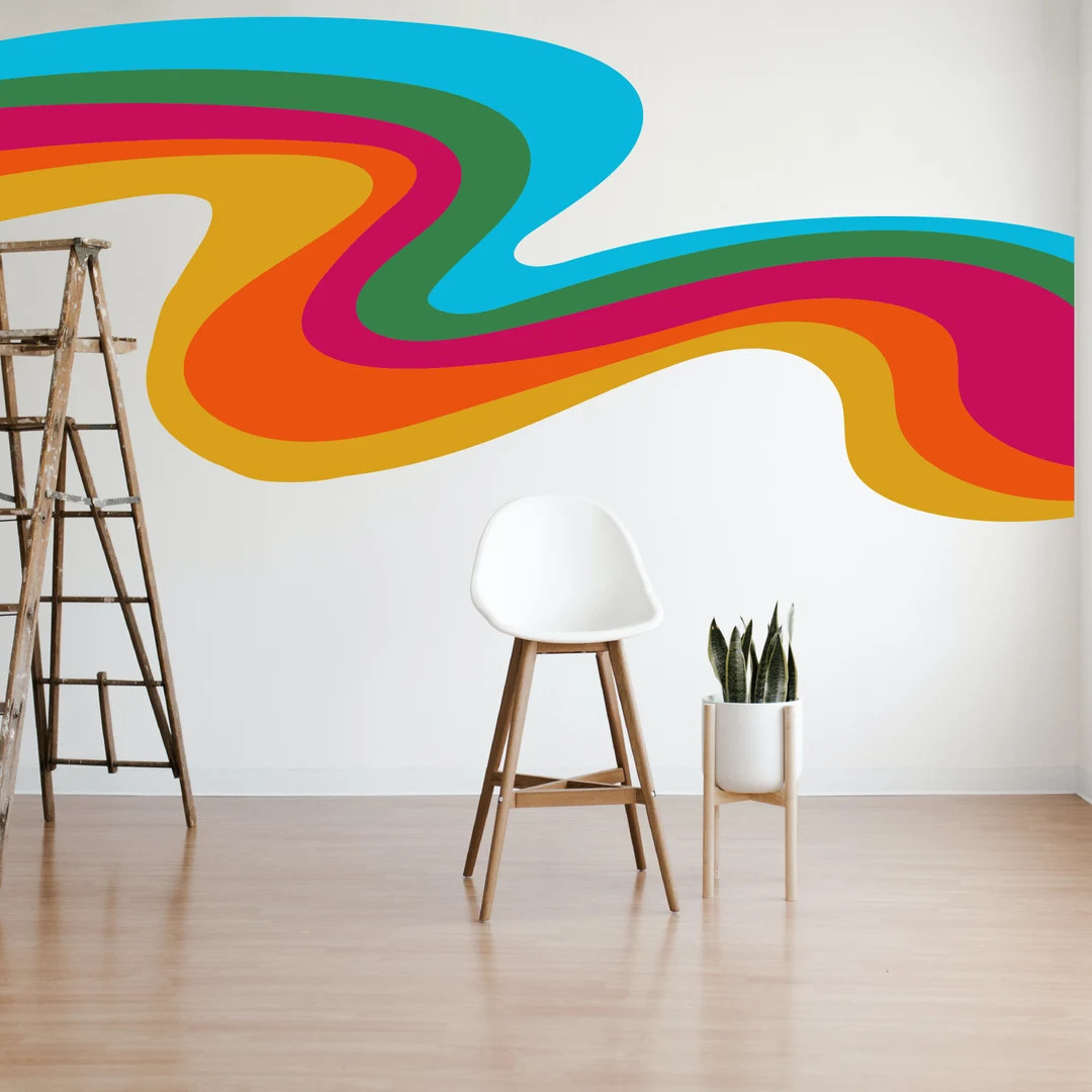 Colorful Wavy Retro Stripe Wall Decal/easy to Apply Multiple - Etsy | Etsy (US)