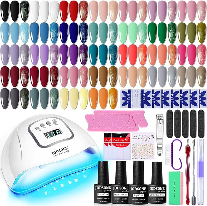 JODSONE Gel Nail Polish Kit with U V Light 32 Colors Gel Polish Nail + 4 Functional Adhesive Bott... | Amazon (US)