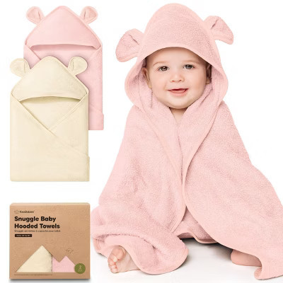 KeaBabies 2pk Snuggle Baby Towels with Hood for Newborn Girls, Boys, Toddlers, Soft & Absorbent Hooded Baby Bath Towels (Rose Ivory, Petite) | Target
