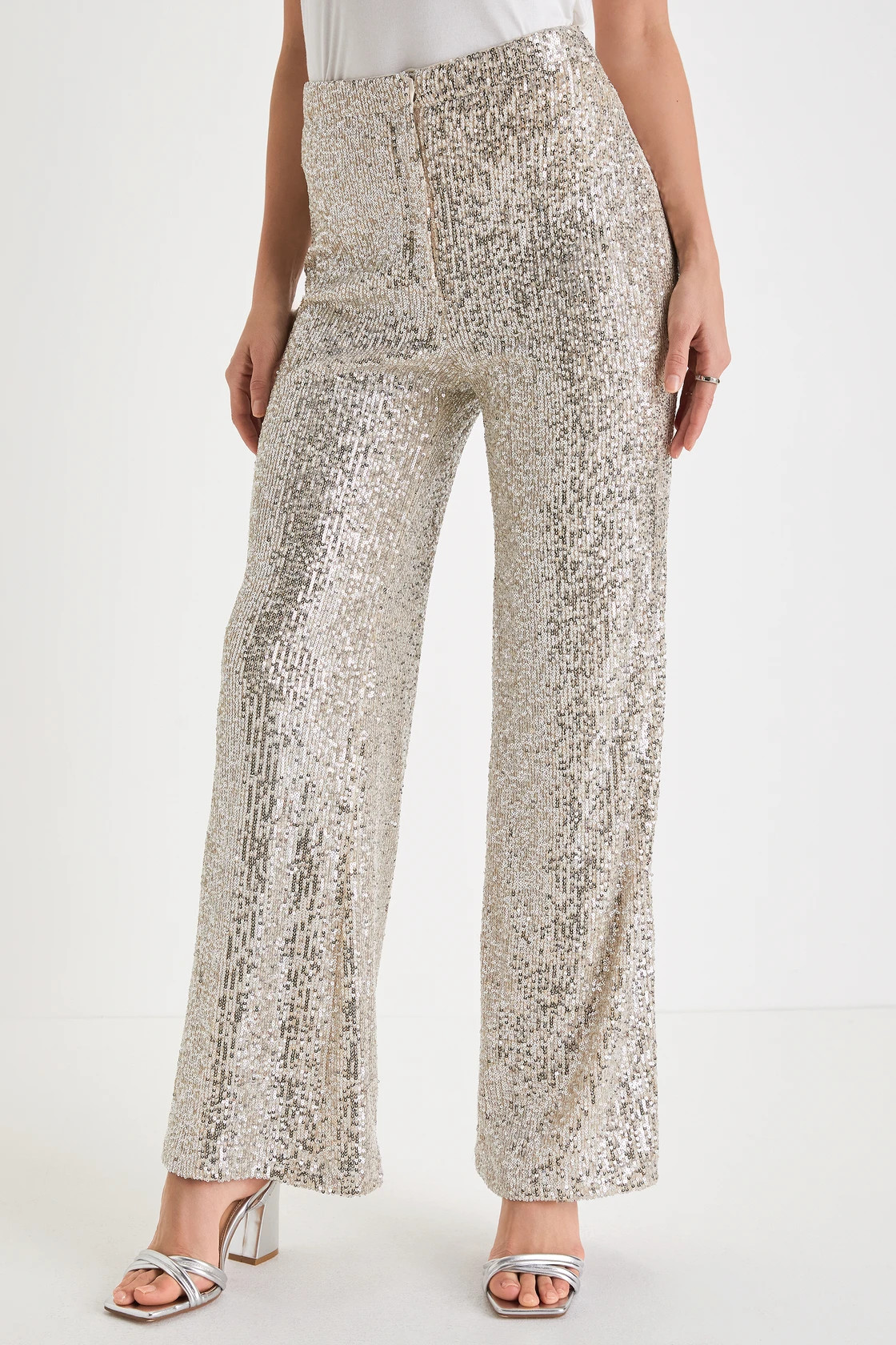 Sparkly Session Beige Sequin High Rise Wide-Leg Trousers | Lulus (US)