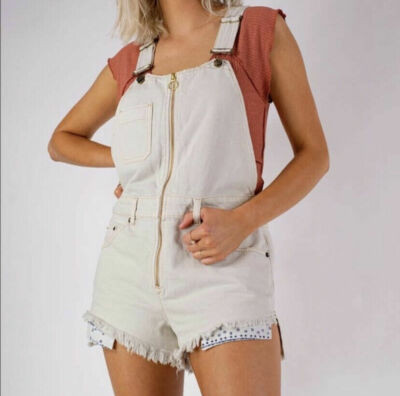 Free People Sunkissed Short Bib Overalls Shortalls Size 0 Off White NWT $108 B52  | eBay | eBay US