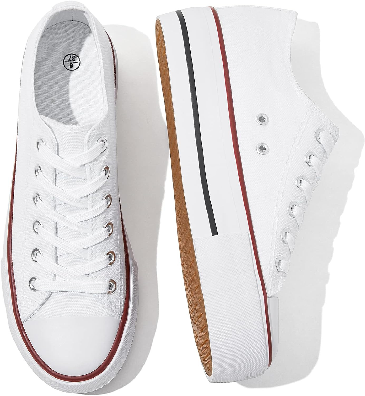 SERNIAL Womens White Platform Sneakers Low Top Platform Shoes Lace Up Canvas Shoes for Women | Amazon (US)