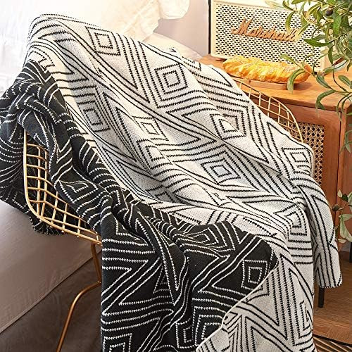 Black and White Throw Blankets, Knitted Modern Patterned Throw Blanket, Soft Lightweight Woven Th... | Amazon (US)