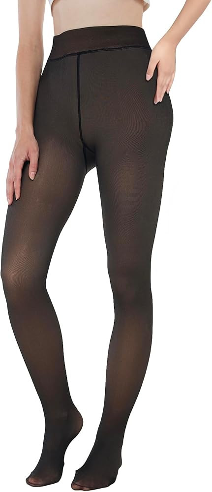 EXQUISLIFE Fleece Lined Tights Sheer Women - Fake Translucent Warm Pantyhose Leggings Sheer Thick... | Amazon (US)