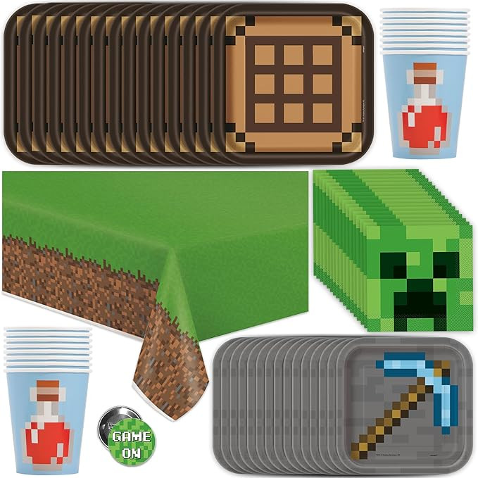 Minecraft Party Supplies | Minecraft Birthday Party Supplies | Serves 16 Guests | With Table Cove... | Amazon (US)