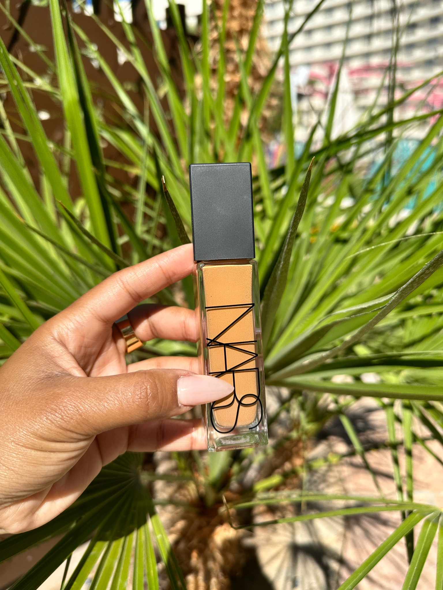 Go To Foundation. 
NARS is my most used foundation. It is full coverage for me and not too heavy. My shade is Tahoe 