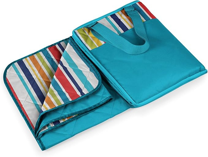 Picnic Time Vista Outdoor Picnic Blanket Tote, Aqua with Fun Stripes, 16 x 11 x 3 | Amazon (US)