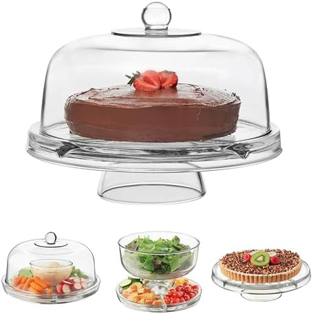 Libbey Selene 6-in-1 Domed Cake Stand, Unique Space Saving Glass Cake Stand with Dome, Multi-Purp... | Amazon (US)