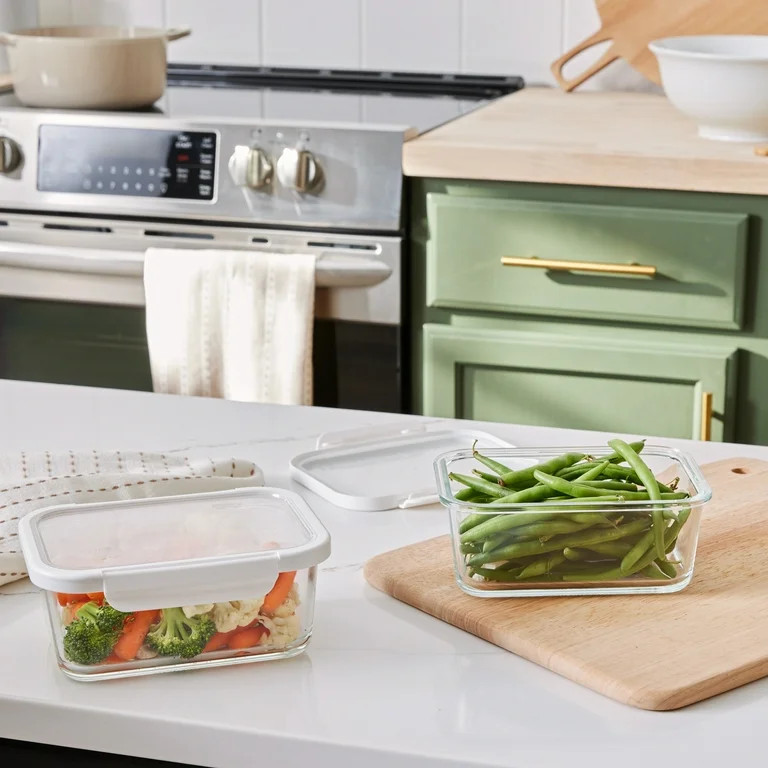 Better Homes & Gardens 4Cup Rectangle Glass Food Storage Container with Tritan Lid. Set of 2, 4 P... | Walmart (US)