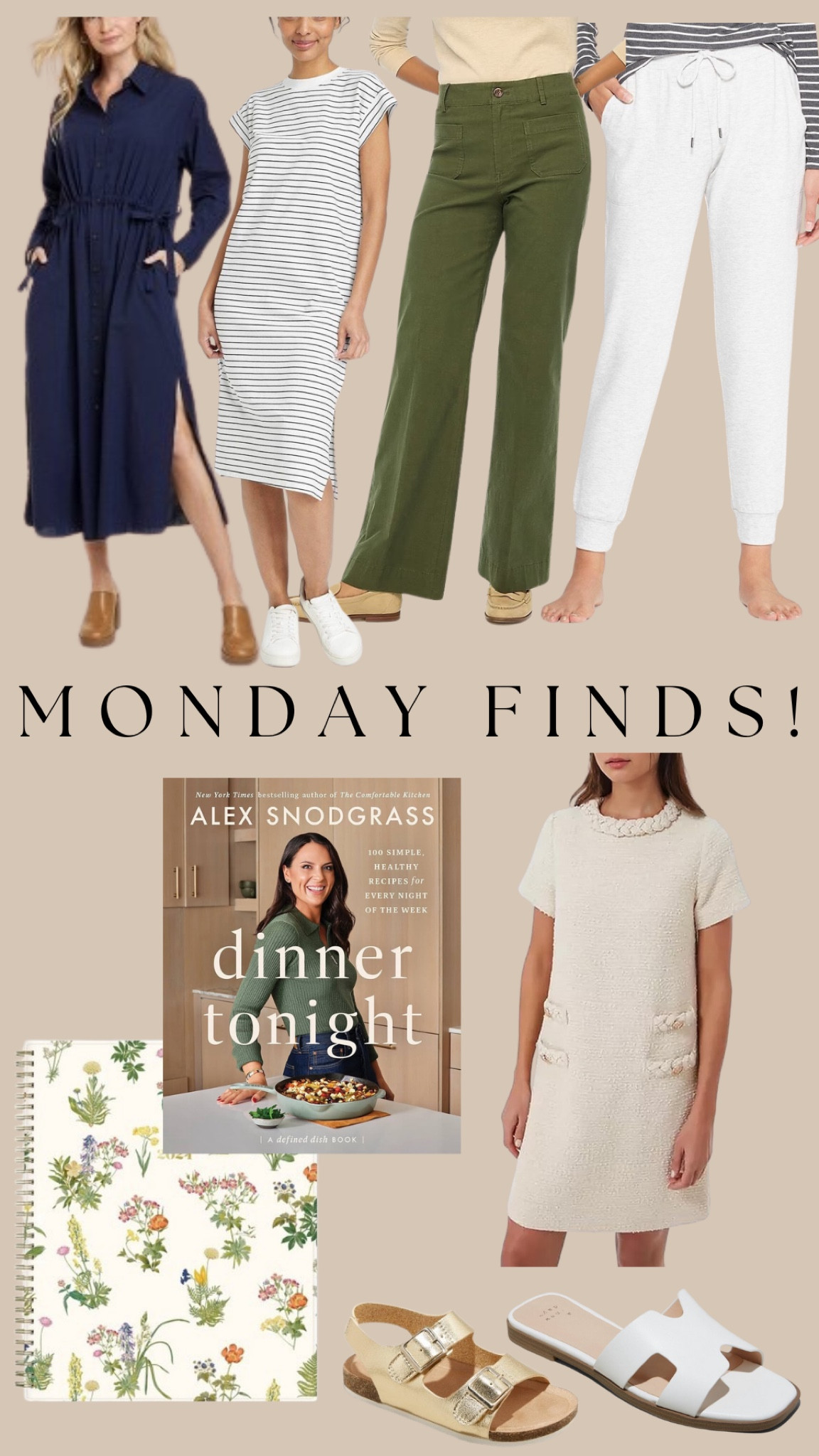MONDAY FINDS! New target arrivals, Jcrew factory pants have been a best seller, my comfy at home pants, new 2024 planner, dinner tonight cookbook, a new amazon dress that I ordered, target shoes for me and her! 

#LTKstyletip #LTKfindsunder50 #LTKworkwear