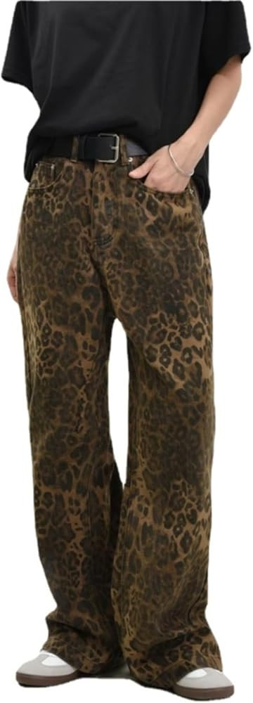 Hesaco Y2K Leopard Jeans for Women and Men - Baggy Unisex Cheetah Print Straight Leg Denim with P... | Amazon (CA)