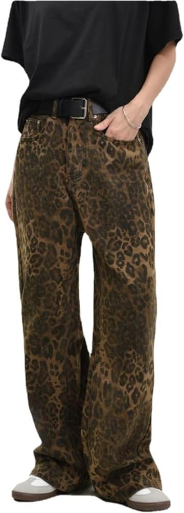 Y2K Leopard Jeans for Women and Men - Baggy Unisex Cheetah Print Straight Leg Denim with Pockets,... | Amazon (US)