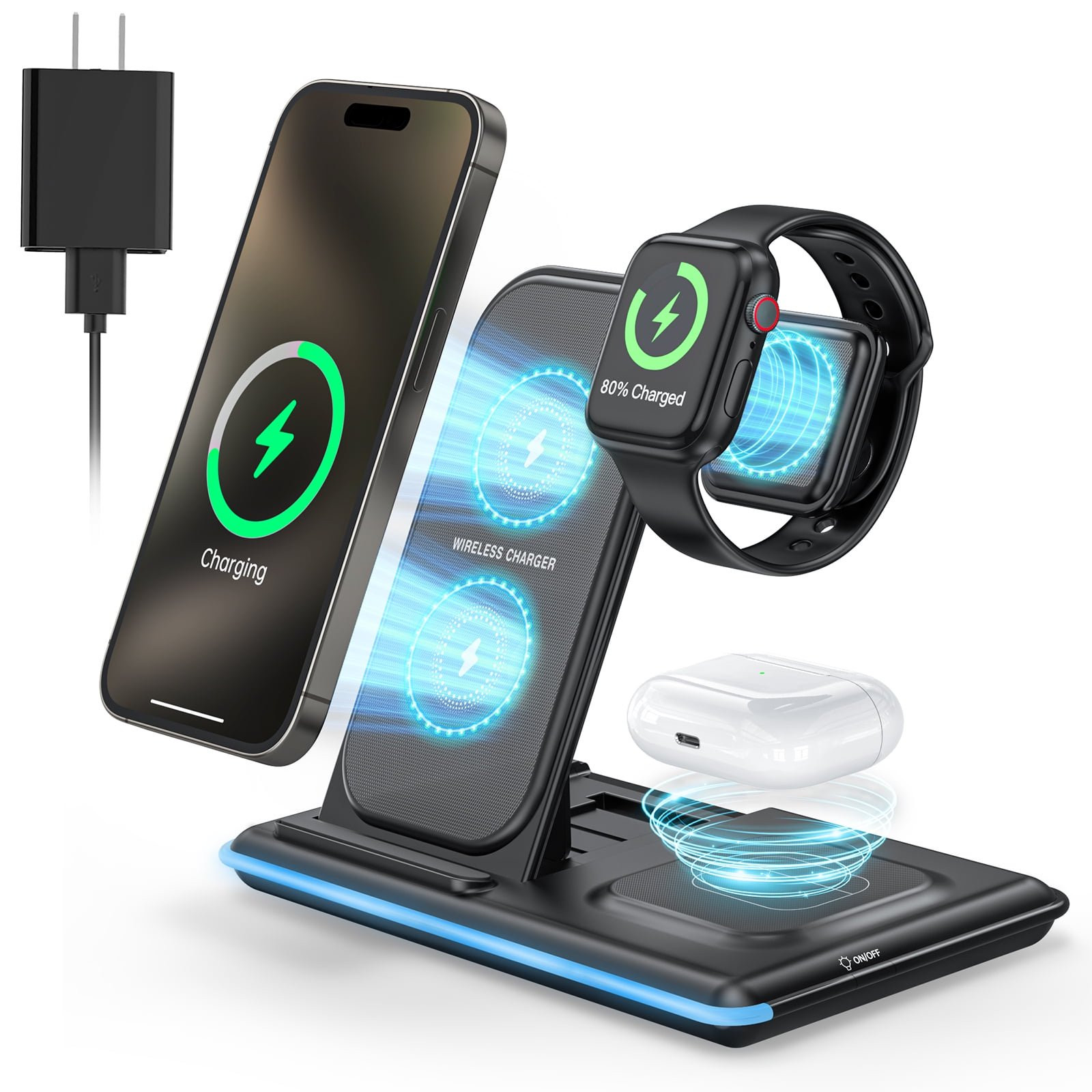 Wireless Charging Station, 18W 3 in 1 Wireless Charger, Fast Wireless Charging Stand for iPhone 1... | Walmart (US)