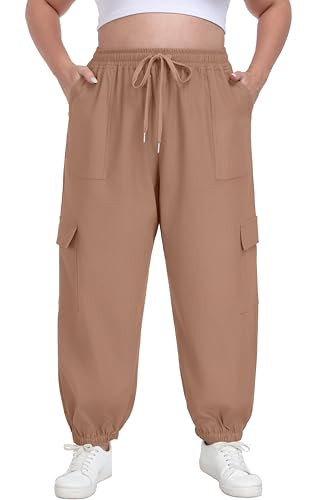 OLRIK Plus Size Work Pants Plus Size Pants for Curvy Women Casual Loose Baggy Trousers with Pockets Apricot Pink-2X | Amazon (US)